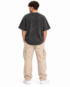 Camiseta Personalizada al por Mayor, 240 GSM, Lavado Ácido, Estilo Vintage, Hombros Caídos, Color Negro, Algodón Grueso, Estampado Frontal, Unisex - Product Image 3