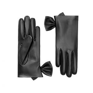 Leather women fashion <b>Glove</b> with Bow Trim - Product Image 1