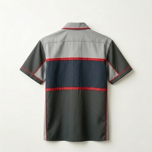 Chemise de travail pour mécanicien automobile, manches courtes, coton, boutonnée, uniforme d'équipe de garage, gris et blanc, vêtements OEM, chemises de course - Product Image 2