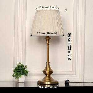 Lampe de table décorative en laiton finition antique avec abat-jour plissé blanc élégant pour salon, chambre à coucher, chevet, bureau, maison - Product Image 5