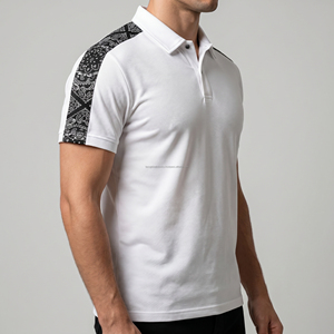 Polo homme personnalisé avec logo, imprimé bandana cachemire, empiècements aux épaules, en coton piqué respirant, manches courtes, pour le golf, été - Product Image 3