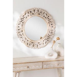 Hand-Painted Mango Wood <b>Round</b> <b>Wall</b> <b>Mirror</b> 26 Inch Indian Folk Art Multicolor Artisan Decor OEM - Product Image 3