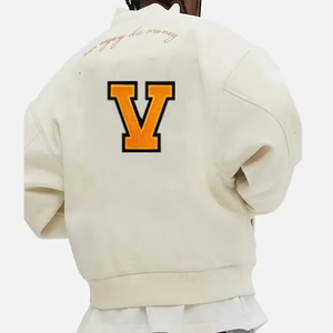 Wholesale Top Quality Streetwear Canvas OEM Heavyweight Chenille Embroidered Unisex Leather <b>Baseball</b> Letterman Varsity <b>Jackets</b> - Product Image 4