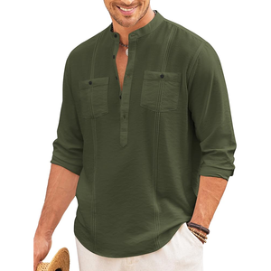 Camisa Guayabera Henley de Lino y Algodón para Hombre, Manga Larga - Product Image 1