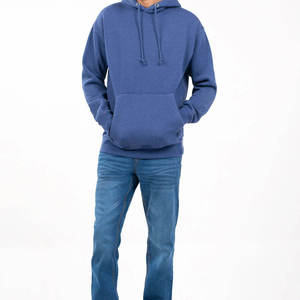 เสื้อสเวตเชิ้ตผู้ชายสีน้ำเงินมีฮู้ดบุซับใน ผ้าฝ้ายฟลีซ 100% กันน้ำ เป็นมิตรกับสิ่งแวดล้อม แขนยาวแบบปกติ สวมหัว ผ้าสีพื้น สำหรับฤดูหนาว - Product Image 2