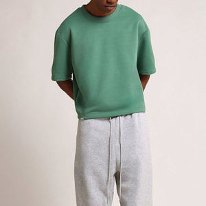 T-shirt décontracté pour homme, vert uni, coupe oversize, manches courtes, col rond, en jersey de coton, design uni, coupe classique - Product Image 3