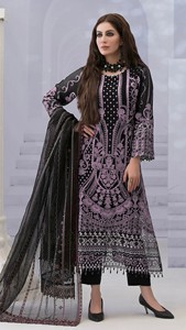 Salwar Kameez semi-couturié en Georgette avec broderies et travail Zarkan multi-fils, longueur midi moderne pour bal de promo, mariage et Diwali - Product Image 4