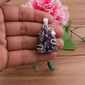 Vintage Minimalist Amethyst Baguette Row <b>Pendant</b> Stackable Purple <b>Crystal</b> Unisex Sterling Silver Platinum Plated Jewelry Factory - Product Image 2