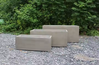 Ensemble de 3 pots de fleurs rectangulaires traditionnels de luxe gris antique en béton enduit d'époxy pour usage extérieur et jardin, écologiques, vente en gros