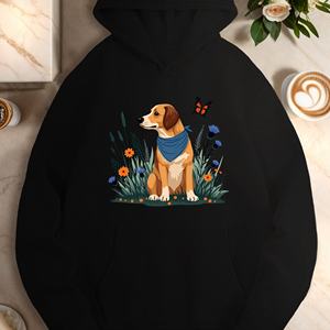 <b>dog</b> with plants and flowers women's casual <b>hoodies</b> - Product Image 4