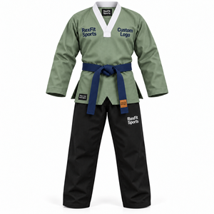 Dobok de Práctica para Academia, Unisex, para Taekwondo, Cuello en V, Mezcla de Algodón, Pantalones Anchos, Logotipo Personalizado Bordado, Uniforme OEM - Product Image 1