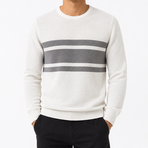 Sweat-shirt en tricot texturé nid d'abeille rayé pour homme, col rond, manches longues, coton respirant, vêtements décontractés |   Fabrication OEM ODM - Product Image 1