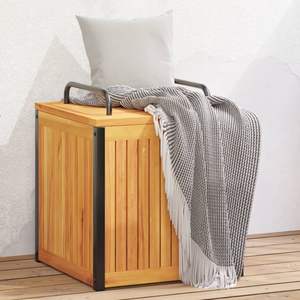 Solid Acacia Wood <b>Cushion</b> <b>Box</b> in Brown Powder-Coated Steel Storage Unit - Product Image 1