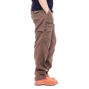 Pantalon cargo pour homme, taille élastique, plusieurs poches, en toile, coupe droite décontractée, respirant, poids moyen, pour l'automne - Product Image 3