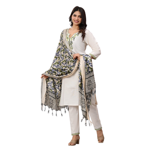 Traje de Algodón Khadi Bordado para Mujer, Combinado con Dupatta de Seda Khadi Premium, al Mejor Precio al por Mayor - Product Image 1