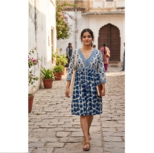 Vestido Maxi Boho de Algodón de Alta Calidad para Mujer, Vestido Estampado Floral, Corte Ajustado y Evase, Vestido Informal Cómodo y Sin Arrugas - Product Image 1