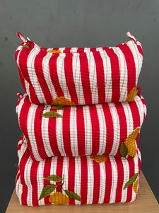 Ensemble de sacs fourre-tout en coton rayés rouge et blanc avec motif citron brodé, style vintage, 3 pièces, usage quotidien, commande en gros - Product Image 2