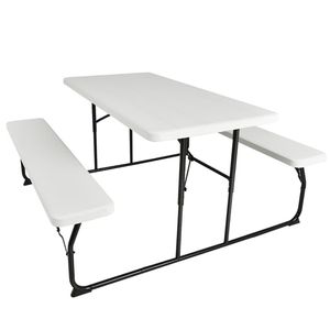 Conjunto de Mesa y Bancos Plegables para Picnic con Textura Similar a la Madera para Uso en Interiores y Exteriores - Product Image 1