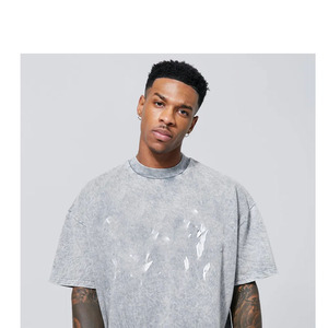 High Quality <b>Drop</b> Shoulder Oversize Black T Shirt Plus Size Vintage Heavyweight Knitted Organic Cotton Mock Neck tee - Product Image 2