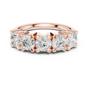 Bague pour femme en moissanite ronde brillante à cinq pierres - Finition or rose 14 carats - Bague classique de promesse ou de fiançailles - Product Image 1