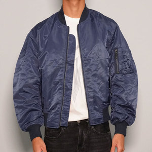Blouson bomber bleu marine pour homme, couleur unie, fermeture éclair, style décontracté, extérieur en polyester, coupe classique, pour l'automne - Product Image 3