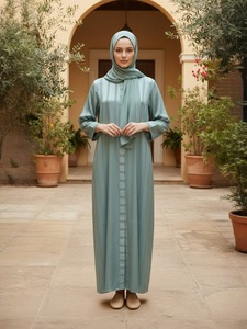 Abaya Azul Claro Modesta de Manga Larga, Vestido Largo de Rayón para Mujer, Estilo de Oriente Medio, Uso Diario, Color Sólido, Corte Holgado - Product Image 4