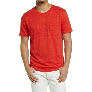 T-shirts pour hommes en coton décontractés à col rond, coupe régulière, avec logo personnalisé en relief, respirants et écologiques - Product Image 3
