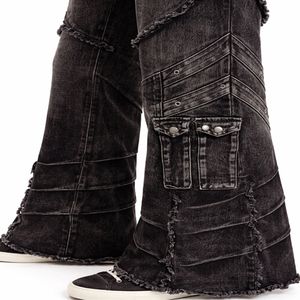 Pantalones Vaqueros Anchos de Mezclilla Góticos Negros para Hombre, Estilo Urbano, con Múltiples Correas, Ajuste Holgado, Casual, Lisos, con Etiqueta Personalizada - Product Image 6