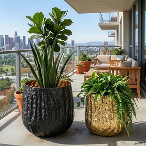Pure Contemporary Handmade <b>Bronze</b> Floor <b>Vase</b> Set Gold Black Textured Modern Decorative Planters Outdoor Indoor Use - Product Image 4