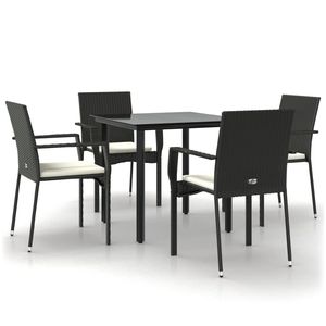 Set da Pranzo da Giardino in Rattan Nero per 4 Persone, Resistente alle Intemperie, Arredamento da Esterno in Stile Contemporaneo con Struttura in Metallo - Product Image 2