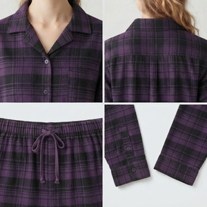 <b>Women</b> Plaid Pajama Set Long Sleeve Button Down Sleepwear <b>Suit</b> Full Length Drawstring Closure Nightwear Dress Plaid Shirt Trouser - Product Image 6