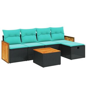 Set di divani da giardino in polyrattan nero con cuscini, mobili da esterno in 6 pezzi, design moderno e contemporaneo - Product Image 5