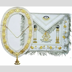 Tablier en tissu brodé réglable à coudre avec poche, motif Maître Maçon Maçonnique, Régalia de luxe personnalisée pour sacs - Product Image 1