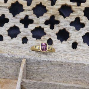 Gemvanity SR1284 Rubilite Tourmaline Diamond Classic Channel <b>Set</b> Traditional Engagement <b>Ring</b> Vermeil <b>Sterling</b> <b>Silver</b> Gold Plated - Product Image 5