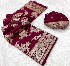 ผ้าไหมคัชชู RN Pure Soft Khadi แท้ พร้อมเสื้อคลุม สำหรับงานแต่งงานแบบอินเดียสมัยใหม่ ไม่ยับง่าย - Product Image 1