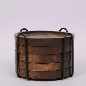 Nordic Wooden <b>Coaster</b> Set Metal Holder | Quick Dry Wood <b>Drink</b> <b>Coasters</b> (100mm Diameter) for Coffee Table Dining Table Home - Product Image 4