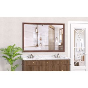 Miroir de salle de bain rectangulaire moderne surdimensionné 60''x40'' avec cadre en noyer, grands miroirs muraux décoratifs pour salon et chambre à coucher - Product Image 1
