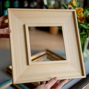 Beveled Wood <b>Square</b> <b>Picture</b> <b>Frame</b> Beige Photo Holder Desktop Display Wall Hanging Home Office Room Art Decoration Mounting - Product Image 1
