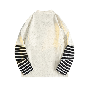 Sudadera Personalizada OEM para Hombre, Oversize, Gris Oscuro Lavado, Efecto Dos Piezas, Rayas, Manga Larga, Patchwork, Hombros Caídos, Unisex, Estilo Hip Hop - Product Image 3