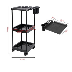 Custom Logo 3-Tier Heavy-Duty Modern Stainless Steel 4-Wheel Rolling Salon Cart Beauty Salon <b>Trolley</b> Hair Extension Holder Black - Product Image 1