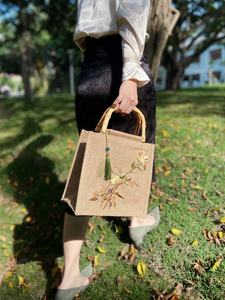 Natural Fiber Jute Hand Bag with Cotton Handles Reusable Eco Friendly Shopping Tote Bag - Product Image 4