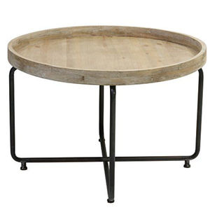 Mesa de Centro Redonda de Metal de Diseño Único con Acabado Blanco para Sala de Estar, Mueble Decorativo con Superficie de Madera - Product Image 6