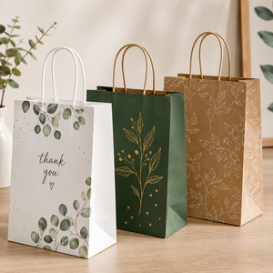 Mini Gift Bag White Kraft <b>Paper</b> Twisted Handles <b>Leaf</b> Pattern Eco-Friendly Classic Style Offset Printing Hand Length Self - Product Image 5