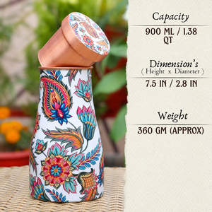 Floral Printed Copper <b>Water</b> <b>Bottle</b> with Kashmiri Paisley Design, Stylish Reusable <b>Metal</b> Drinking <b>Bottle</b> with Lid for Home Office - Product Image 5