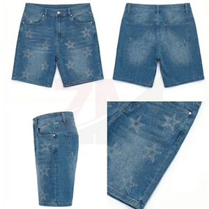 Ropa Urbana de Lujo, Fabricante de Ropa Personalizada OEM ODM, Shorts de Mezclilla Lavada con Pedrería para Hombre, Ropa de Moda - Product Image 3