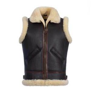 <b>Men</b> Brown Shearling Leather Vest - Product Image 3