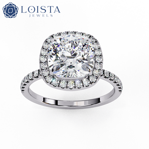 LOISTA <b>Cushion</b> Cut Diamond Engagement <b>Ring</b> White Gold Natural D Color GIA Certified Women's Classic Style - Product Image 2