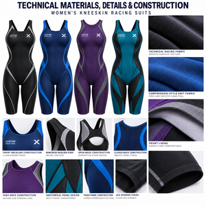 Maillots de bain de compétition pour femmes, longueur genou |   Noir Bleu Marine Violet |   Vêtements de sport et vêtements d'extérieur |   Fabricant | - Product Image 4