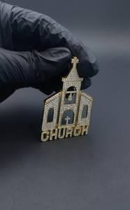 Colgante de Moissanita con Diseño Religioso de Iglesia, Joyería Hip Hop Chapada en Oro de 14K con Plata 925, Regalo de Joyería Fina para Amigos - Product Image 4