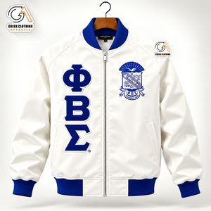 Chaqueta Universitaria Phi Beta Sigma para Hombre, Azul y Negro, con Letras Griegas Bordadas, Estilo Preppy, Cierre de un Solo Botón, Ecológica - Product Image 4